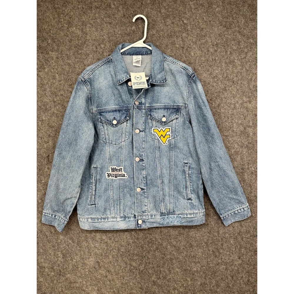 PINK Victorias Secret West Virginia Mountaineers Denim Jacket Blue Womens Medium